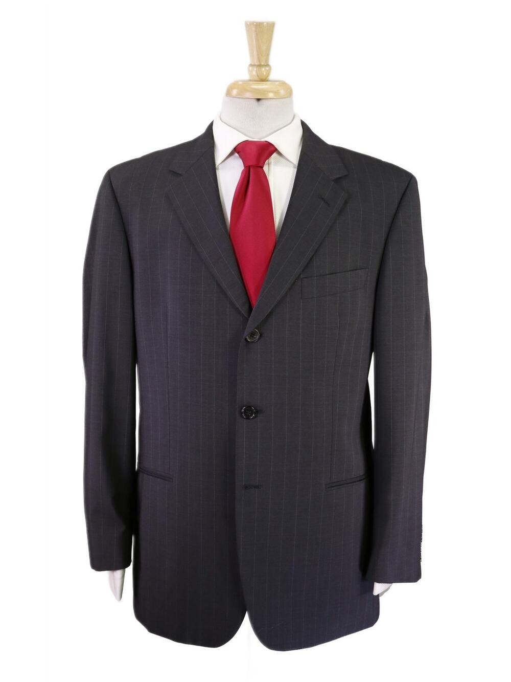 Hugo Boss Charcoal Gray Pinstripe 3-Btn Italian Wool Suit 40S